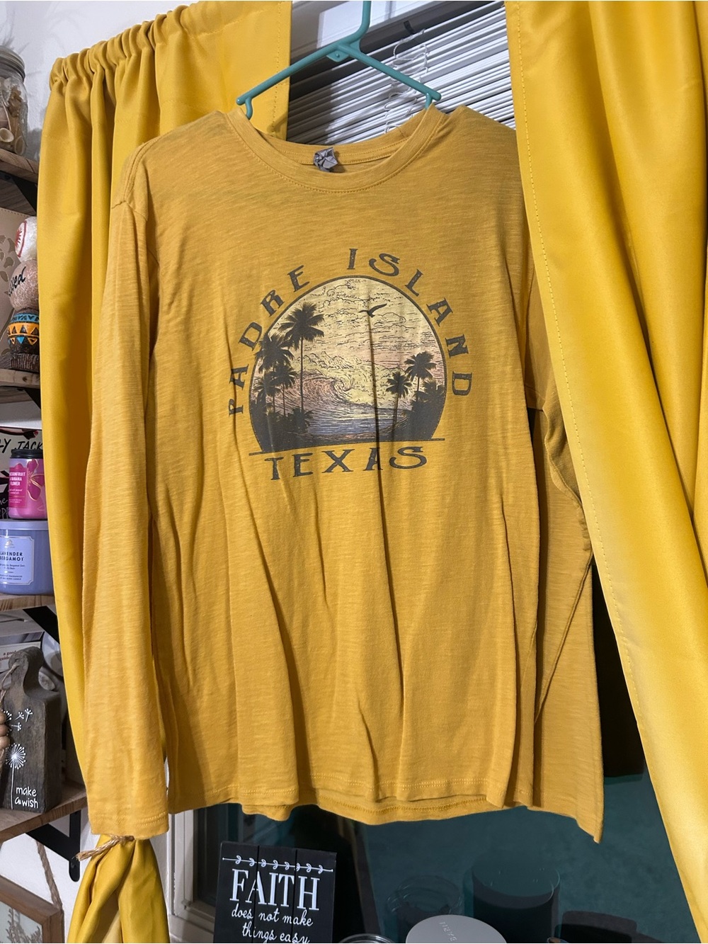 Padre Island Texas Graphic Long Sleeve Tee - Mustard Yellow
